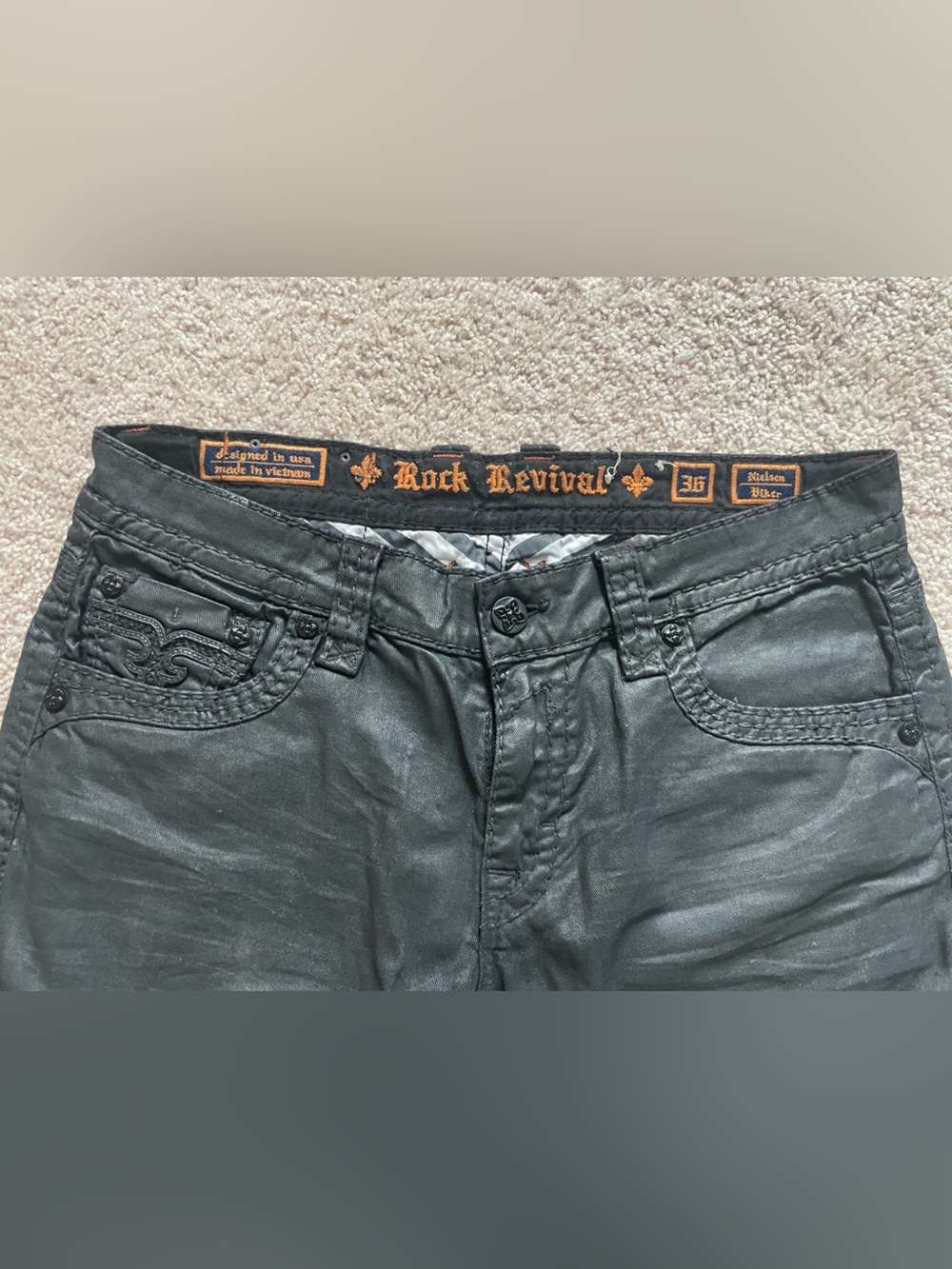 Rock Revival Men's Black Moto Jeans - Picture 4 of 7